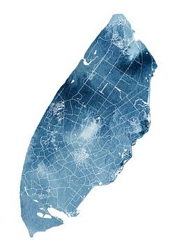 Plattegrond van Texel | Oceaan Blauw | Aquarel schilderij