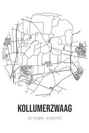 Kollumerzwaag (Fryslan) | Landkaart | Zwart-wit van Stad & Wand