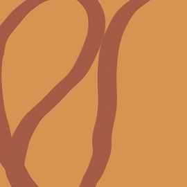 Abstract minimalist line art in bright pastel colors. Brown on yellow. by Dina Dankers