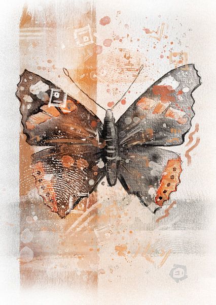 Watercolor painting of an Atalanta butterfly by Emiel de Lange