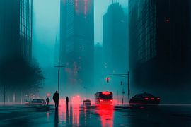 Städtische Nebelszene bei Nacht von Poster Art Shop