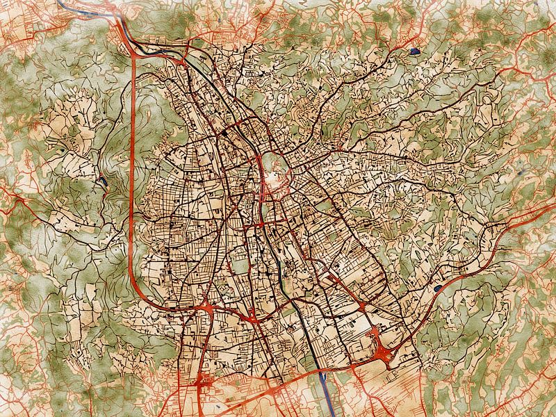 Map of Graz with the style 'Serene Summer' by Maporia