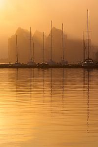 Sonnenaufgang im Stadthafen von Rostock