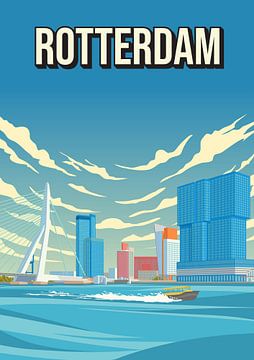 Rotterdam Stadsgezicht Reisposter - Vintage Reclamestijl van Jorn van Hezik