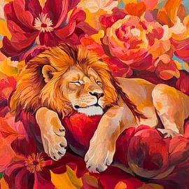Lion in a blaze of colour by Poster Art Shop