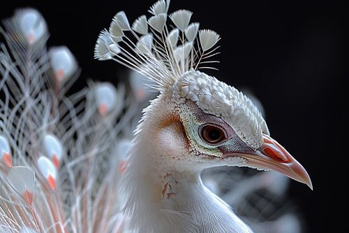 Portrait détaillé d'un paon blanc en gros plan