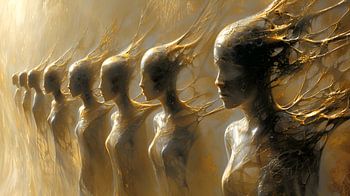 Abstracte kunst vrouwen portret brons goud beige opzettelijke invloed