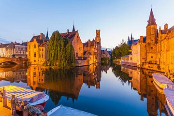 Famous Rozenhoedkaai at the old town of Bruges at night by Werner Dieterich