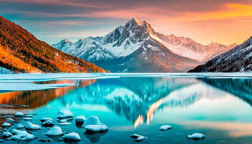 Landschaft mit See und Berge