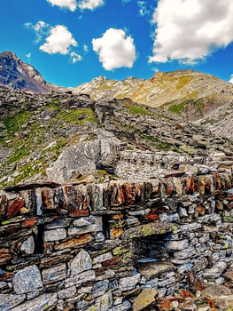 World War I Fortification Ruins on a Mountain Ridge in the Italian Alps