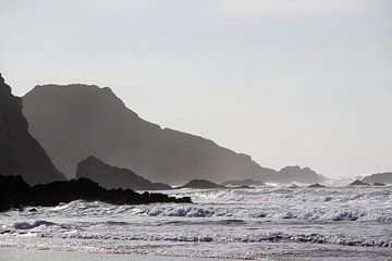 Brechende Wellen auf dunklen Felsen von Meike de Regt