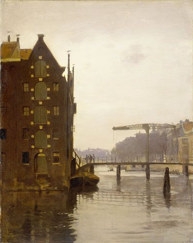 Amsterdamse pakhuizen aan een gracht, Willem Witsen