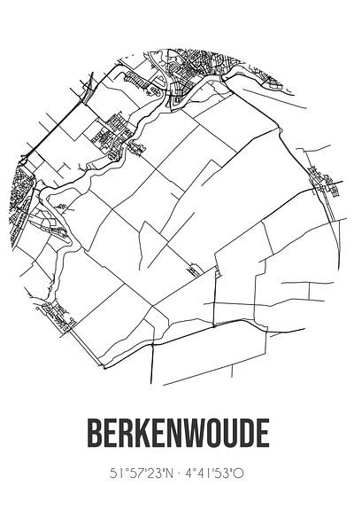 Berkenwoude (South-Holland) | Map | Black and White by Prints of Place