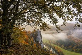 View from the Burgstall viewpoint above Fridingen into the Danube valley with the last remnants of fog - Upper Danube Nature Park by BlattArt - Christine Horn