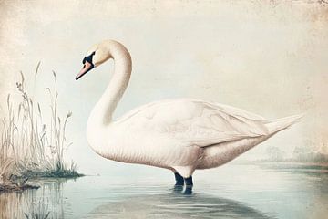Zwaan in Stilte Tijdloze Schoonheid op het Water van Eva Lee