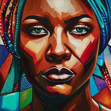 Femme africaine de face peinte au couteau à palette