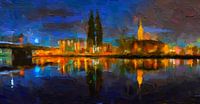 Zicht op Roermond vanuit de Weerd in olieverf van Marcel Ohlenforst thumbnail