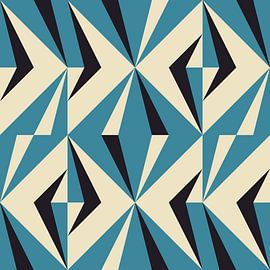 Géométrie rétro avec triangles dans le style Bauhaus en bleu, noir sur Dina Dankers