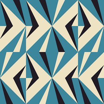 Retro geometrie met driehoeken in Bauhaus-stijl in blauw, zwart van Dina Dankers