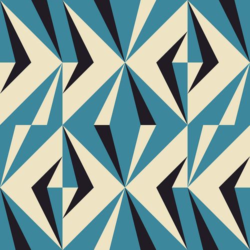 Retro geometrie met driehoeken in Bauhaus-stijl in blauw, zwart