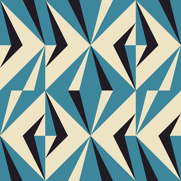 Retro-Geometrie mit Dreiecken im Bauhaus-Stil in Blau, Schwarz von Dina Dankers