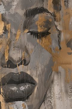 Abstract portrait of a woman in grey and gold variant 2 by Steinfox Art