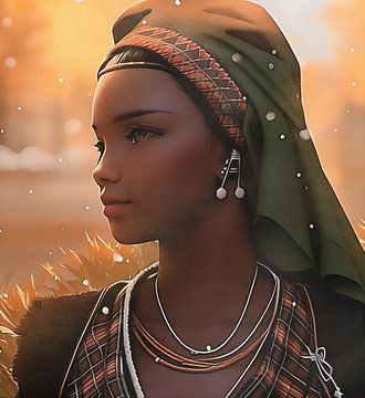 Jeune femme africaine au coucher du soleil sur Emiel de Lange