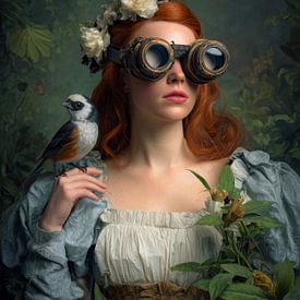 Verträumtes Porträt mit Vogel und Blumen von But First Framing