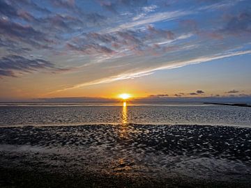 Weerspiegeling van de zon in de Waddenzee van Katrin May