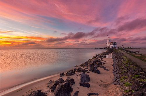 Sunrise by the lighthouse of Marken