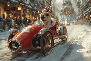 Weihnachtsrennen: Ein Rentier jagt durch den Schnee