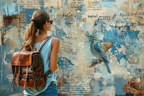 Collage, Olieverf schilderij met mixed media elementen -  