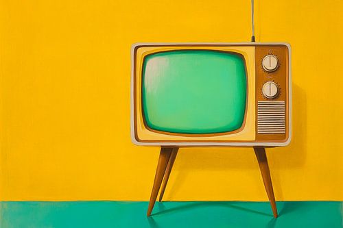 Vintage televisie voor gele achtergrond