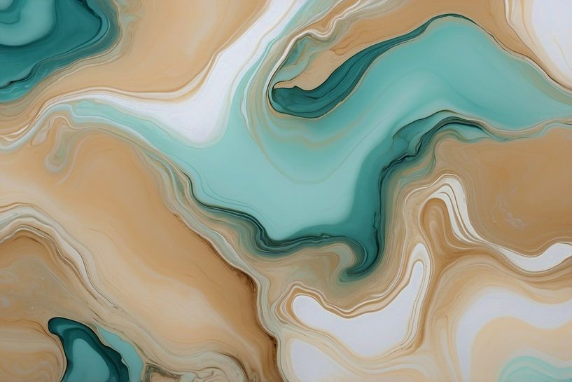 Marble Liquid Waves Beige Mint by Monika Strigel