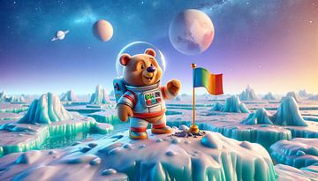 Teddybeer astronaut verovert nieuwe ijswereld van artefacti