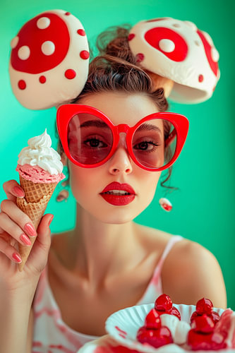 Verspielte Eiscreme-Szene mit Hut