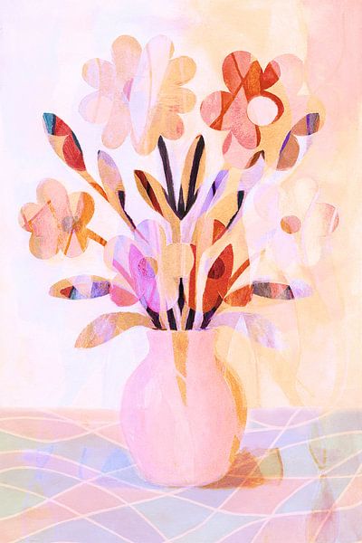 naive flowers with tablecloth by Claudia Gründler