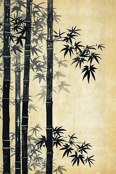 Aziatisch bamboe bos in zwart en sepia van Vlindertuin Art