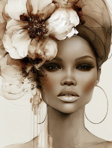 An elegant portrait of a woman with flowers in earth tones by Carla Van Iersel