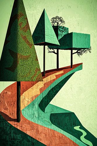 Surrealistisch pad en bomen kunstwerk