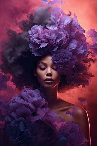 Vrouw met paarse bloemen