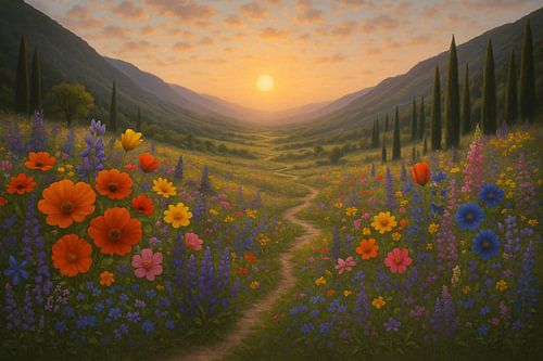 Zonsondergang boven de Bloemenweide