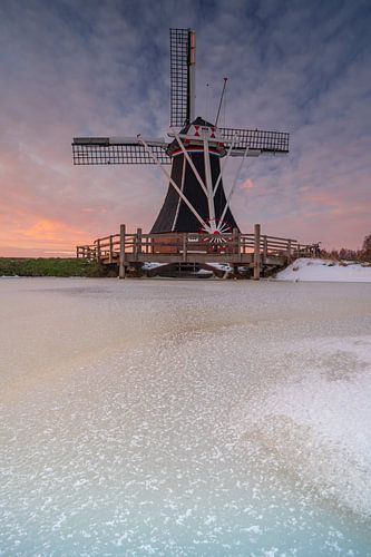 Sunset near a windmill in Groningen, Netherlands