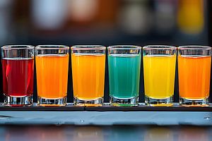 verschiedenfarbige Alkoholgläser