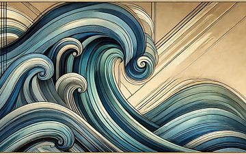 Abstracte oceaangolven in art deco van Chromatic Fusion Studio