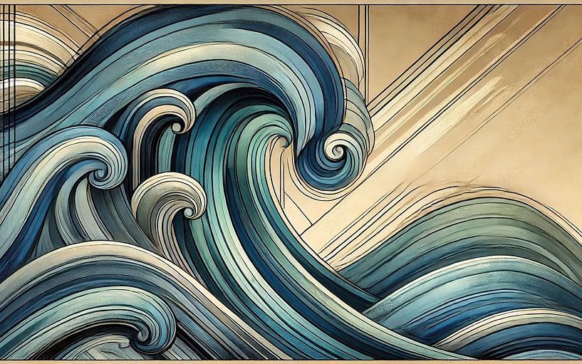 Abstract Ocean Waves in Art Deco by Chromatic Fusion Studio