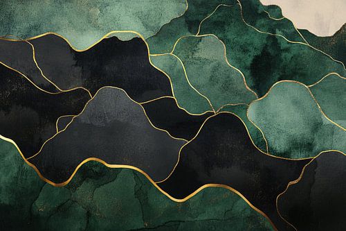 Abstract groen en goud kunstwerk