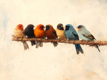 Bunte Vögel auf einem Ast in Aquarellstil