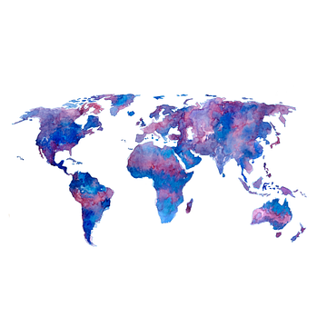 Wereldkaart in Paarse Aquarel | Wandcirkel van WereldkaartenShop