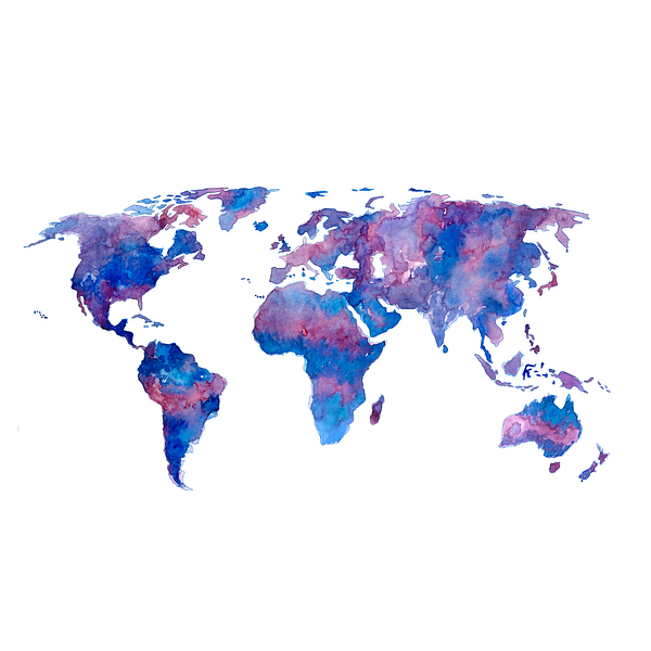 Wereldkaart in Paarse Aquarel | Wandcirkel van WereldkaartenShop